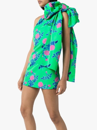 Shop Bernadette Josselin One Shoulder Floral Mini Dress In Green