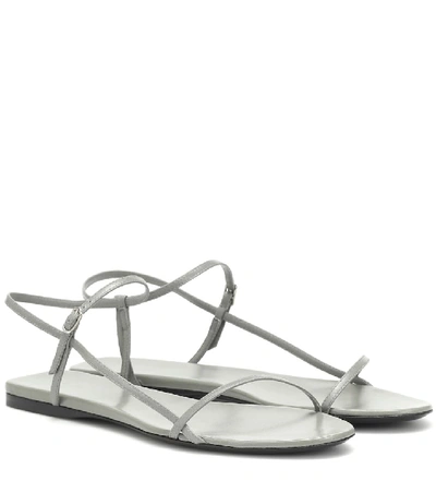 The Row 10mm Bare Leather Flat Sandals In Grey | ModeSens
