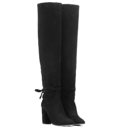 Shop Aquazzura Milano 85 Suede Over-the-knee Boots In Black