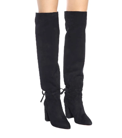 Shop Aquazzura Milano 85 Suede Over-the-knee Boots In Black