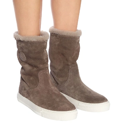 Shop Moncler Arabelle Suede Ankle Boots In Brown