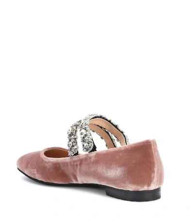 Shop N°21 Kukka Embellished Velvet Ballerinas In Pink