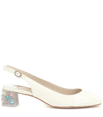 Shop Sophia Webster Alice Patent Leather Slingback Pumps In White
