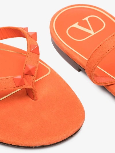 Shop Valentino Orange Rockstud Flair Flat Sandals
