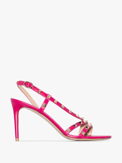 Shop Valentino Pink 85 Rockstud Slingback Sandals