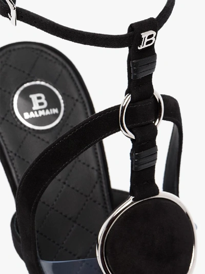 Shop Balmain Black 95 Circle Emblem Suede Sandals