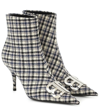 Shop Balenciaga Bb Checked Ankle Boots In Grey