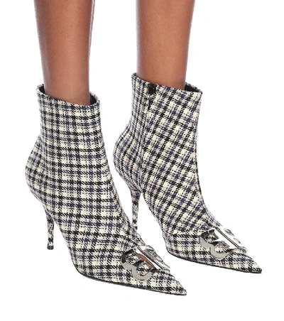 Shop Balenciaga Bb Checked Ankle Boots In Grey
