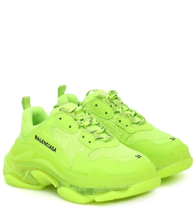 Balenciaga Triple S Clear Sole Logo-embroidered Faux Leather, Foam And Mesh  Sneakers In Fluo Yellow | ModeSens