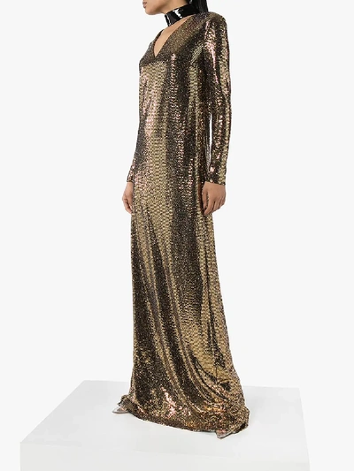 Shop Gucci Patent Choker Chainmail Gown In Gold
