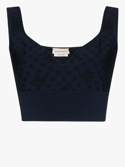 Shop Alexander Mcqueen Floral Jacquard Crop Top In Blue