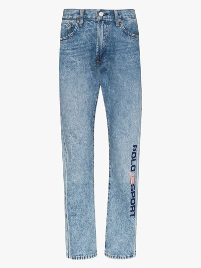 Shop Polo Ralph Lauren Varick Logo Straight Leg Jeans In Blue