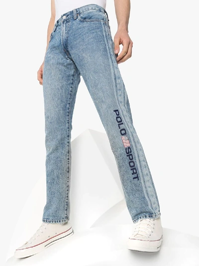 Shop Polo Ralph Lauren Varick Logo Straight Leg Jeans In Blue