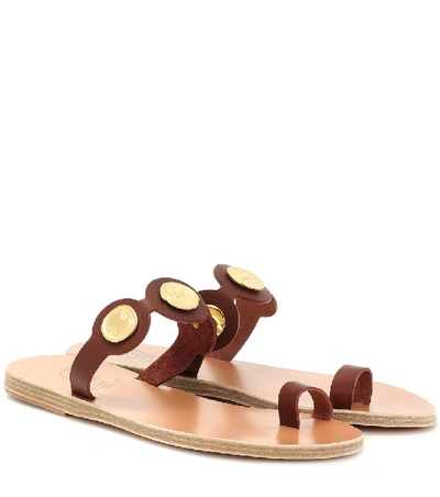 Shop Ancient Greek Sandals Evelina Coin Leather Sandals In Brown