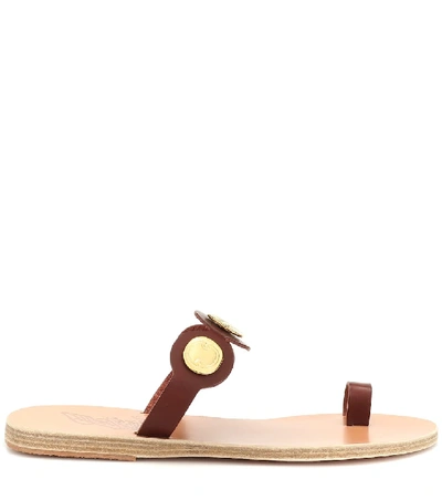 Shop Ancient Greek Sandals Evelina Coin Leather Sandals In Brown