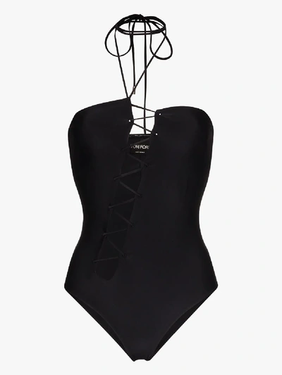 Shop Tom Ford Lace-up Halterneck Bodysuit In Black