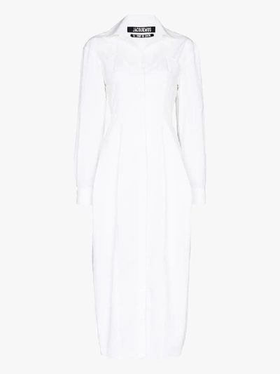 Shop Jacquemus Valensole Cutout Tailored Cotton Shirt Dress In White