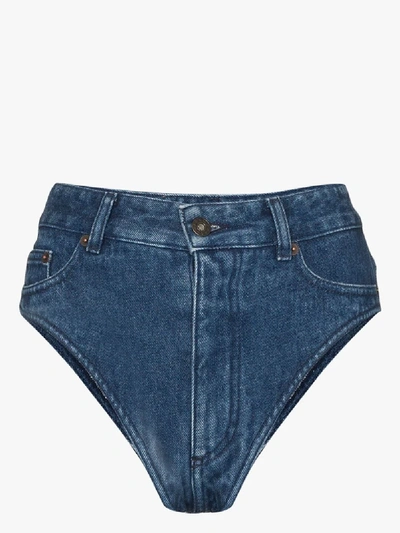 Shop Y/project Womens Blue High-rise Denim Shorts