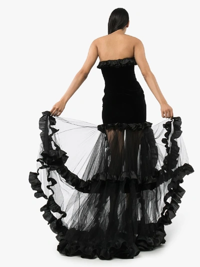Shop Alessandra Rich Strapless Velvet Organza Ruffle Gown In Black