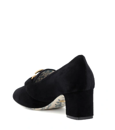 Shop Gucci Velvet Loafer Pumps In Black