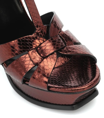 Shop Saint Laurent Tribute 135 Snakeskin Platform Sandals In Metallic