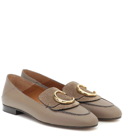 Shop Chloé C Leather Loafers In Grey