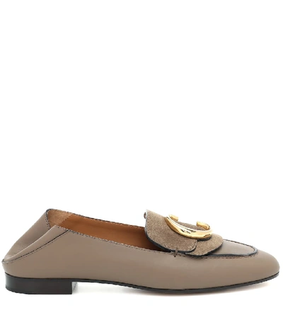 Shop Chloé C Leather Loafers In Grey