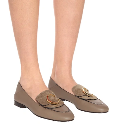 Shop Chloé C Leather Loafers In Grey