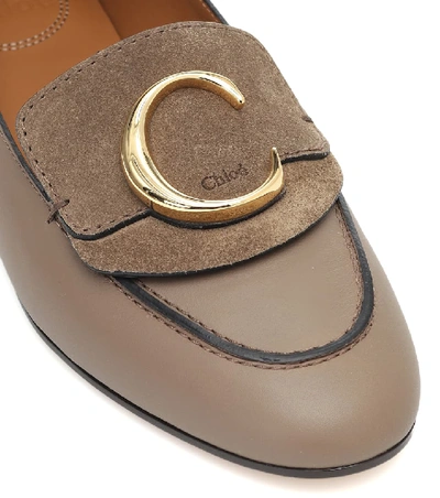 Shop Chloé C Leather Loafers In Grey