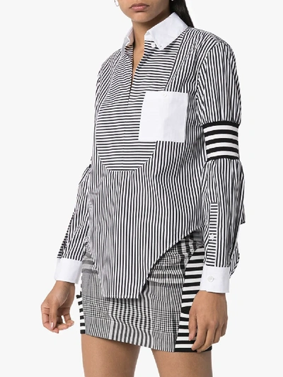 Shop Burberry Cutout Striped Asymmetric Shirt In Black