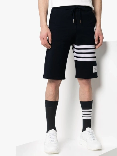 Shop Thom Browne 4-bar Cotton Track Shorts In Blue