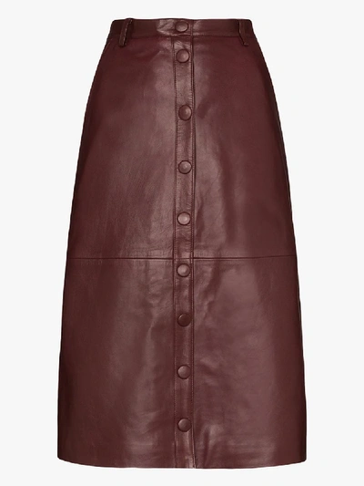 Shop Remain Bellis Leather Midi Skirt In Red