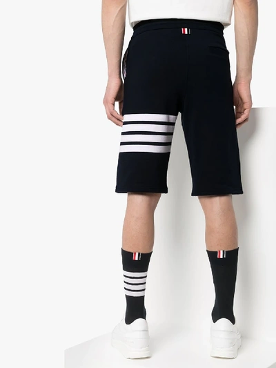 Shop Thom Browne 4-bar Cotton Track Shorts In Blue