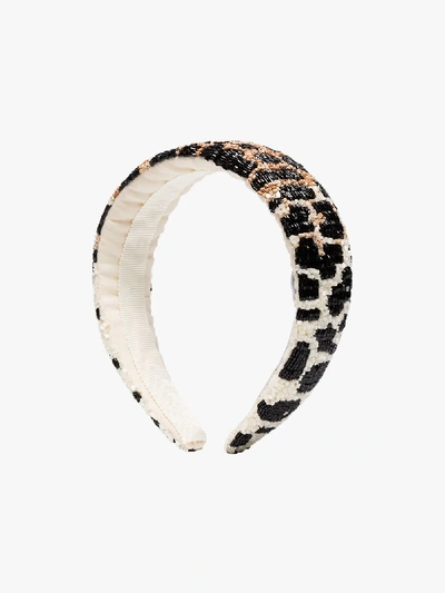 Shop Ganni Brown And Black Leopard Beaded Headband In White