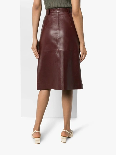 Shop Remain Bellis Leather Midi Skirt In Red