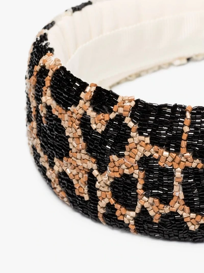 Shop Ganni Brown And Black Leopard Beaded Headband In White