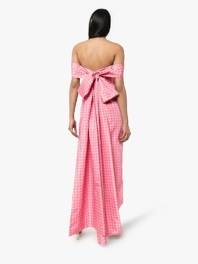 Shop Bernadette Julia Gingham Off-the-shoulder Gown In Pink