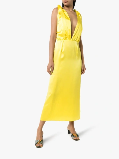 Shop Bernadette John Silk V-neck Gown In Yellow