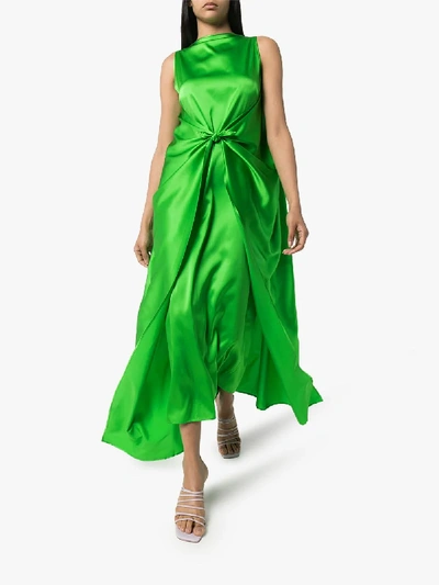 Shop Bernadette Judy Silk Flared Cape Dress In Green