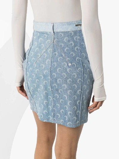 Shop Marine Serre Jeans-minirock Mit Print In Blau