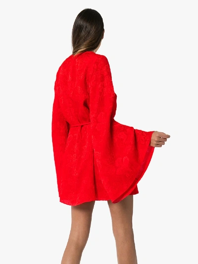 Shop Stella Mccartney Belted Long Sleeve Silk Dress In Red