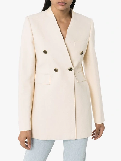 Shop Givenchy Collarless Double-breasted Blazer In Neutrals