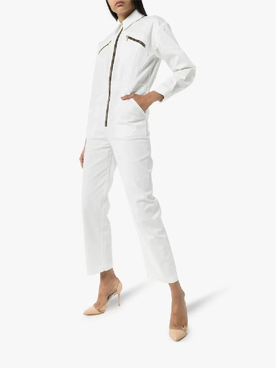Shop De La Vali Dakota Zip-up Jumpsuit In White
