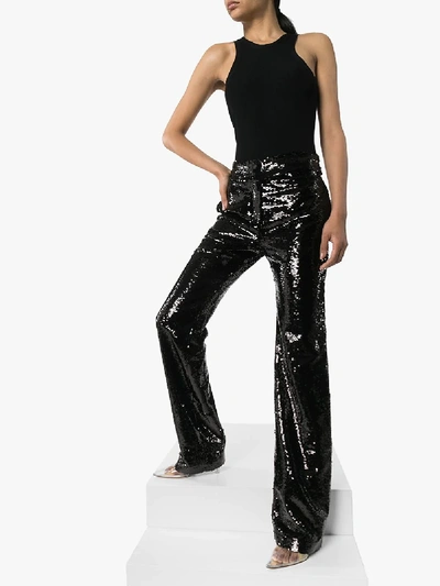 Shop Alexandre Vauthier Sequin Straight Leg Trousers In Black