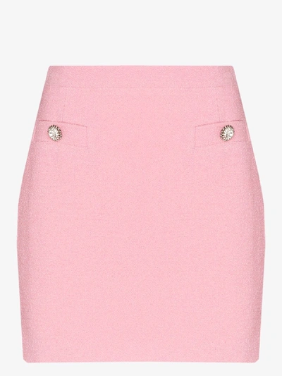 Shop Alessandra Rich Crystal Button Tweed Skirt In Pink