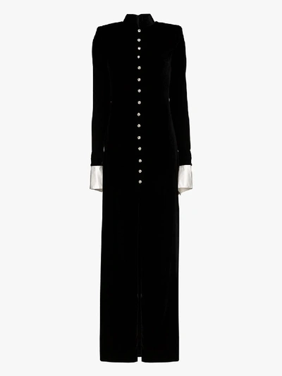 Shop Alessandra Rich Crystal Button Velvet Maxi Dress In Black