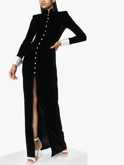 Shop Alessandra Rich Crystal Button Velvet Maxi Dress In Black