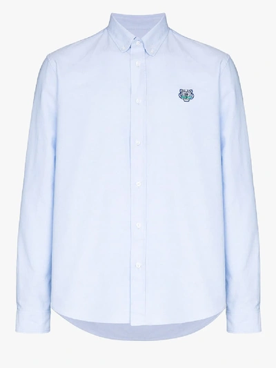 Shop Kenzo Tiger Embroidery Cotton Shirt In Blue