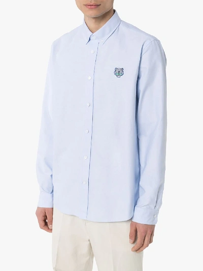 Shop Kenzo Tiger Embroidery Cotton Shirt In Blue