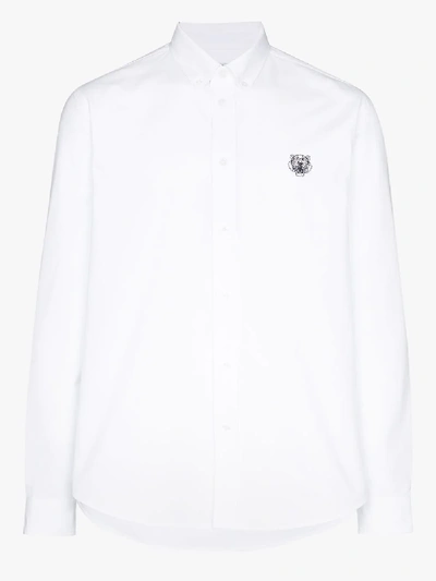 Shop Kenzo Tiger Embroidery Cotton Shirt In White